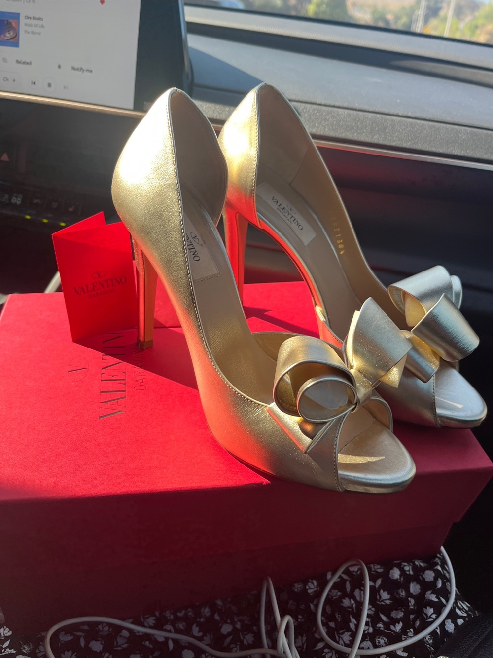 Valentino Gold Bow Open-Toe Stiletto Pumps. Worn one time!
